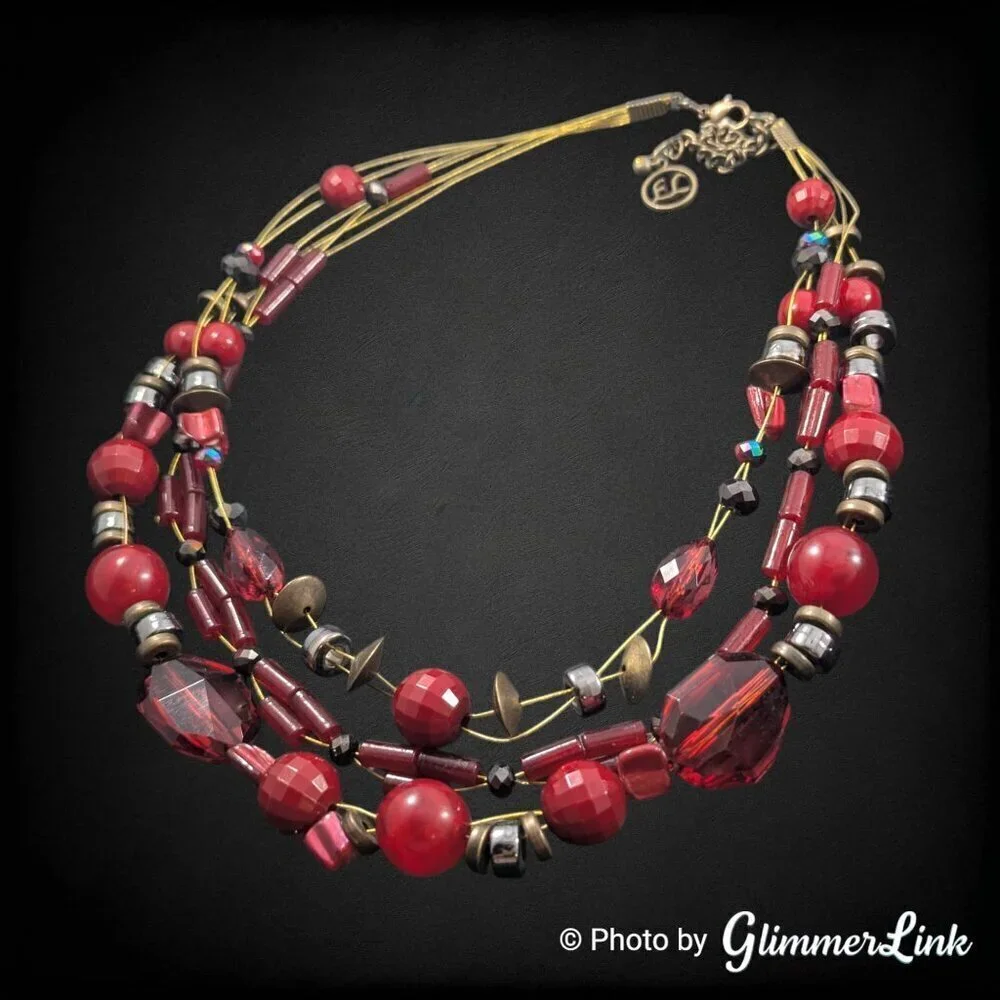 Erica Lyons Multistrand Mixed Bead Brass Tone Wired Necklace